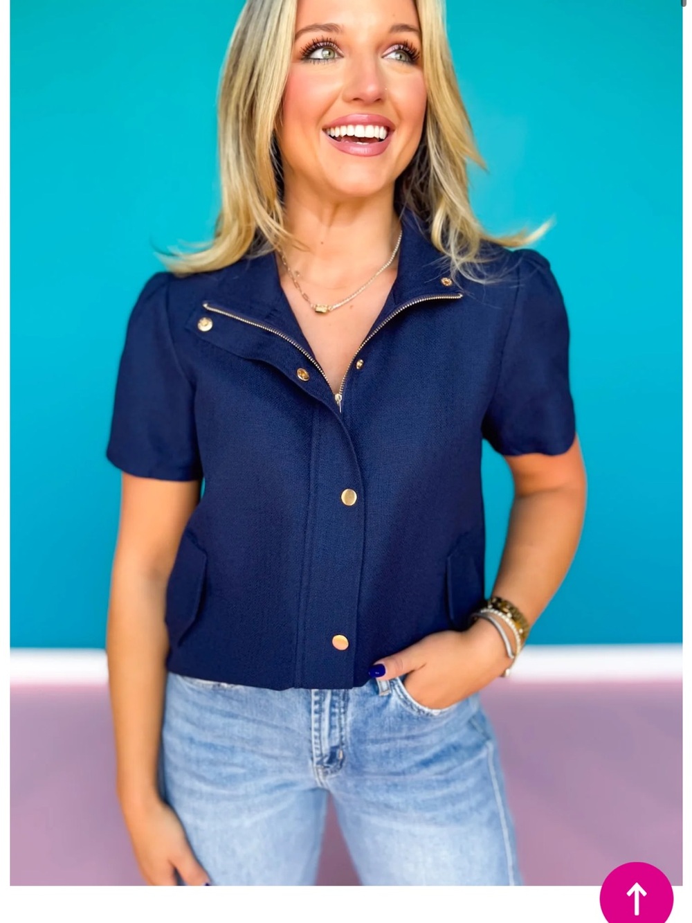 SSYS Rory Puff Sleeve Button Down Top - Navy - Picture 2 of 9
